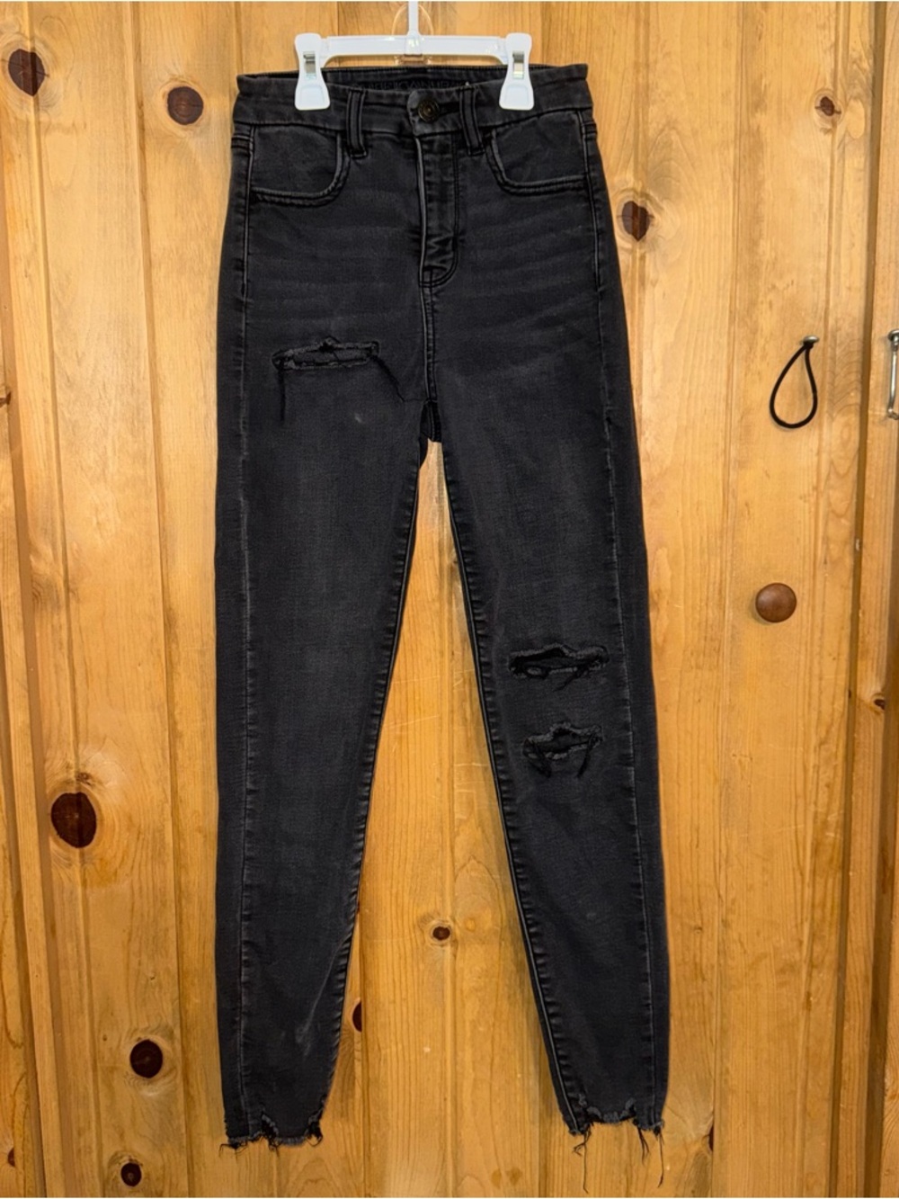 American Eagle Outfitters Black High-Rise Distressed Skinny Jeans
